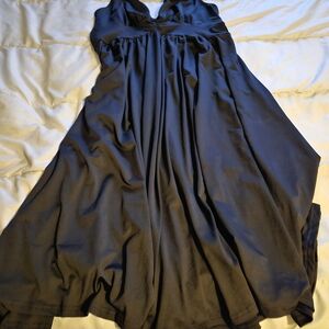 Rometta Plus Size V-Neck Pleated Waist Knitted Casual Formal Dress, Black